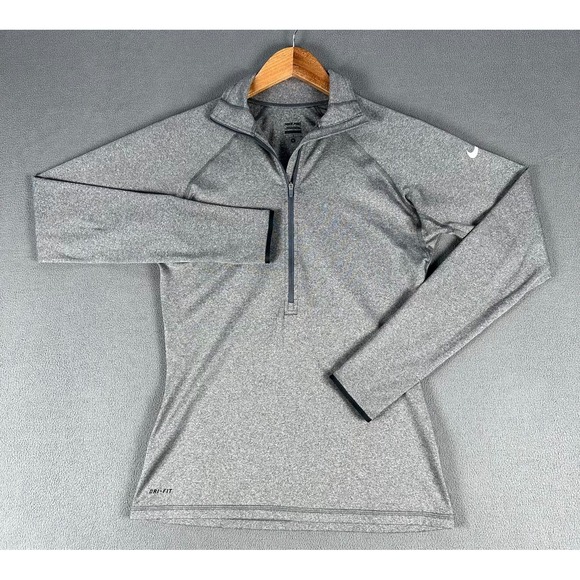 Nike Tops - Nike Half Zip Womens Medium Grey Pro Hyperwarm‎ Thumb Loop Performance Running